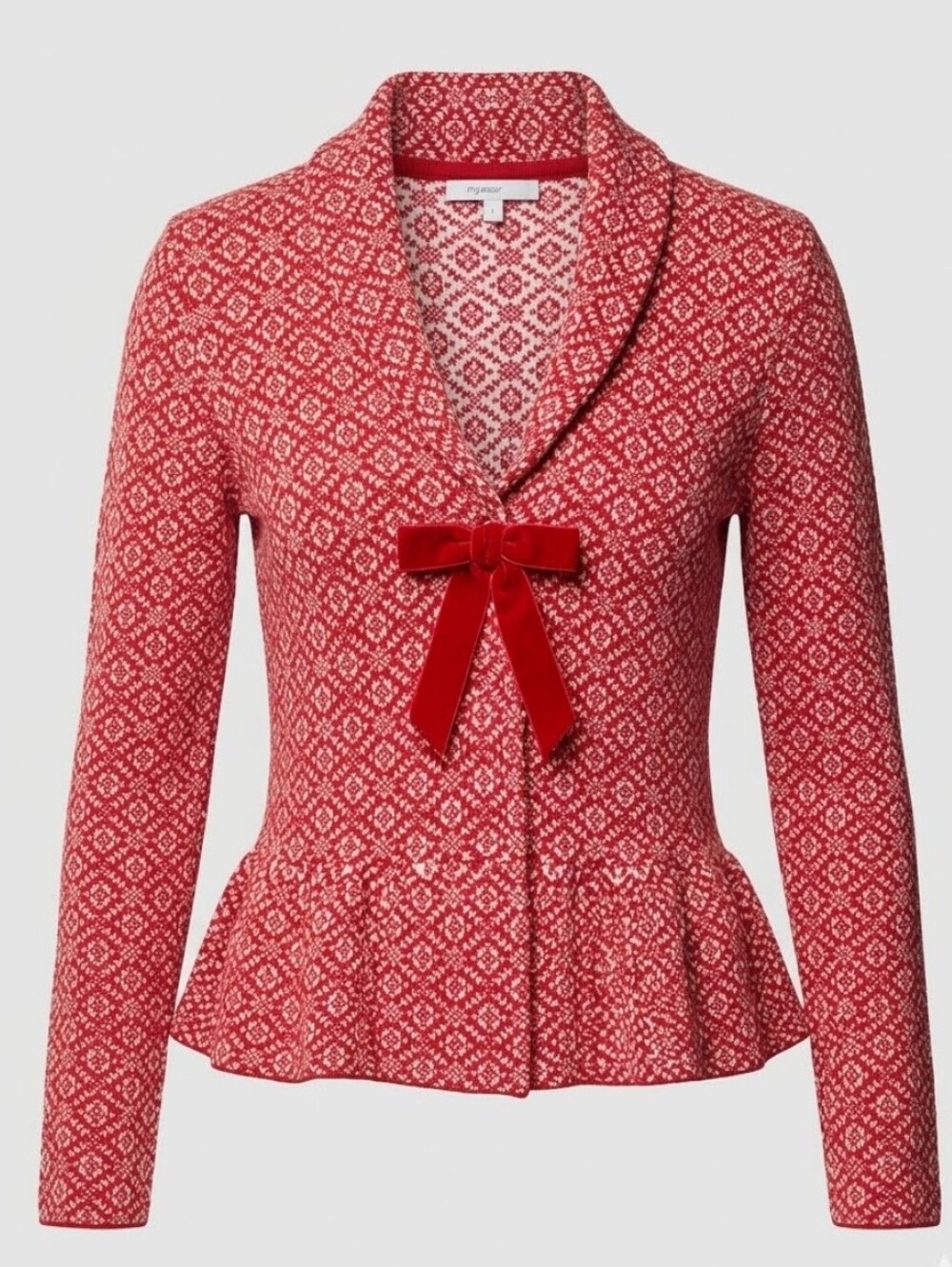 Mywear Red Patterned Shawl-Collar Peplum Top Young 146-152